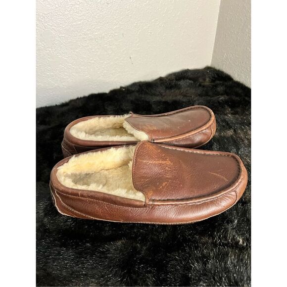 UGG ASCOT 5379 BROWN GRAIN LEATHER SLIP ON LOAFER SLIPPERS MEN\'S 11 main image 7